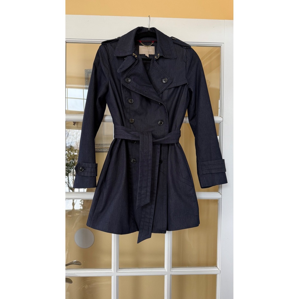 Banana Republic Womens XS Indigo Denim Trench Coat Double Breasted Belted Blue